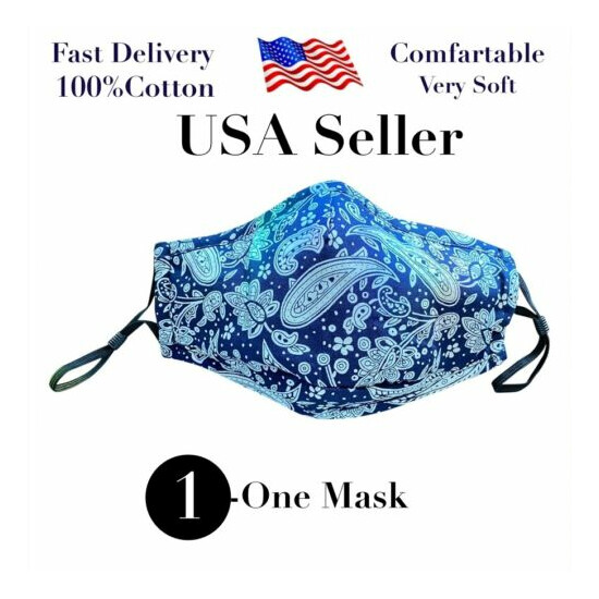 100% COTTON FACE MASK,Washable, Reusable, very soft, Included 2 Filter PM2.5 image {1}