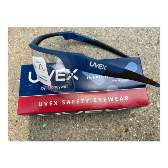SX0100 Honeywell UVEX Versapro Safety Glasses BLK/Blue Frame CLR antifog lens image {2}