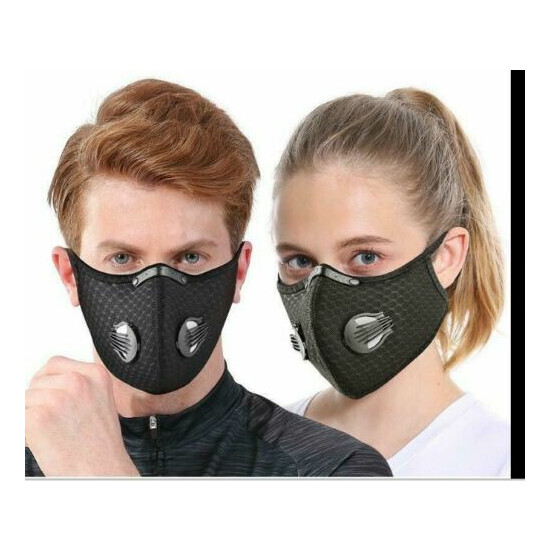 Dual Valve Breathable Mesh Sport Face Mask With Neck Strap & PM2.5 Carbon Filter image {5}
