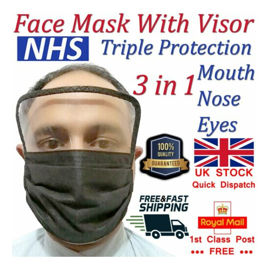 2x Face Eyes Cotton Mask Plastic Shield Protection Clear Reusable Washable Masks image {1}