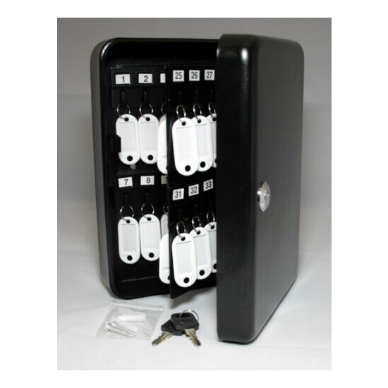 Metal Safe 48 Hook Key Box w/ Tags Wall Mount Storage Case Home Car Lock BLACK image {2}