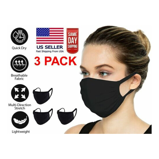 Poly-Cotton Double-Layer BLACK Face Mask Soft Reusable Washable Unisex Adult image {8}