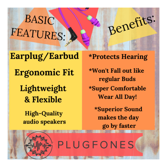Plugfones Earplug Headphones Earphones Purple Silicone Ear Plugs  image {3}