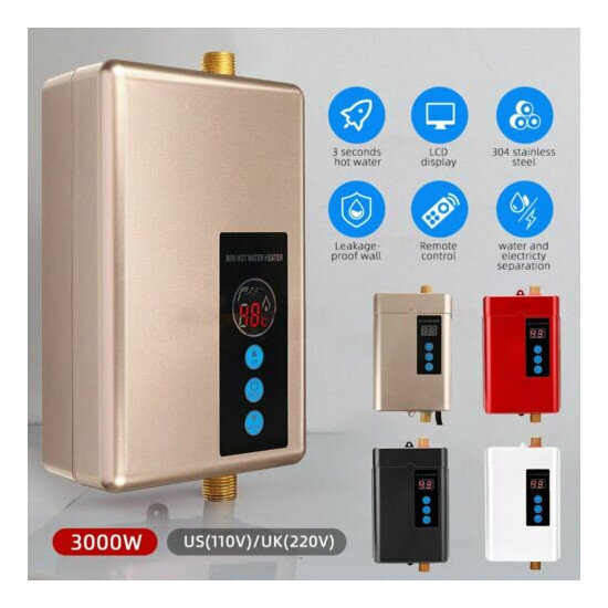 Remote Electric Instant Hot Tankless Water Heater Shower Kitchen Tap Faucet 3KW image {2}