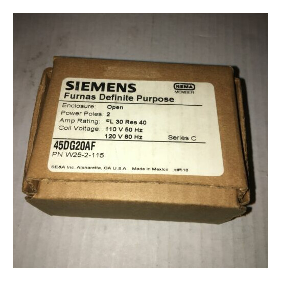 Siemens 45dg20af 120 Volt Magnetic Contactor Furnas Open 2 Pole FL 30 Res 40 image {1}