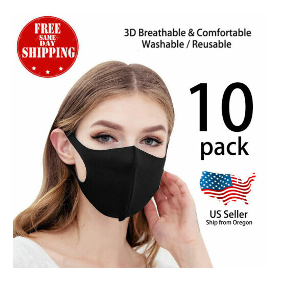 10 Pack Face Mask Reusable Washable Breathable Unisex Black Face Mask image {11}