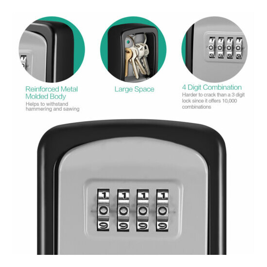 1x Wall Mounted_4&Digit Combination Key Lock Box Security Storage Case Organizer image {7}