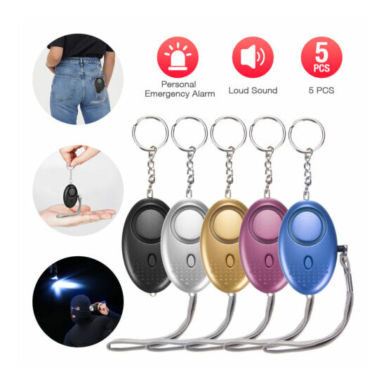 5 PCS Emergency Personal Alarm Keychain 140dB Safe Self-Defense with LED Light image {1}