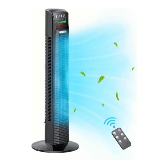 Tower Fan 65° Oscillating Cooling Automatic Remote Portable Floor Bladeless Room image {1}