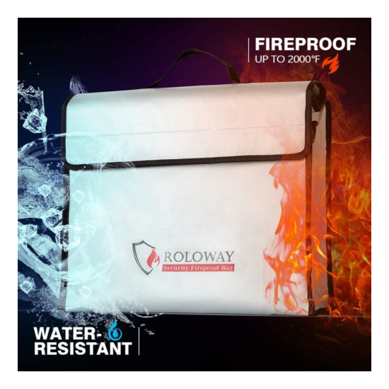 Fireproof Document & Money Bags, Large Fireproof & Water Resistant Bag 15 x 12in image {4}