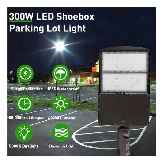 300W LED Parking Lot Lights with Dusk to Dawn Photocell 42000LM 5000K Dimmable  image {2}