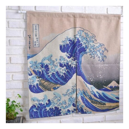 Japanese Door Curtain Tapestry Ukiyoe Hokusai The Great Wave Kanagawa Retro Deco image {3}