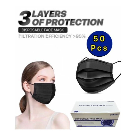 50 PCS BLACK Face Mask Mouth & Nose Protector Respirator Masks with Filter NEW image {1}
