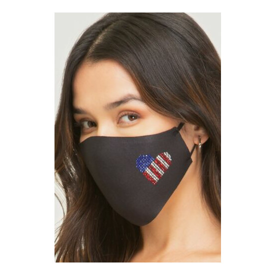 Washable Breathable Fashion Face Mask w/ Adjustable Straps and Rhinestone Design image {8}