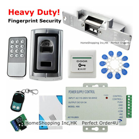 Fingerprint+RFID Card+Password Door Access Control System+Electric Strike Lock image {1}
