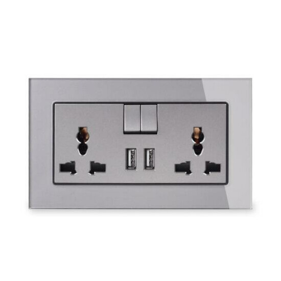 Switched Socket 2 USB Output 2.1A Crystal Glass Panel 13A Universal Wall Outlet image {2}