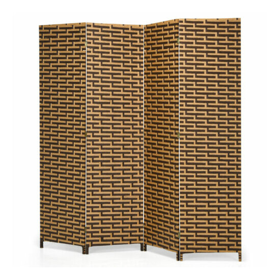 6FT Tall 4 Panel Folding Room Divider Weave Fiber Privacy Partition Screen image {1}