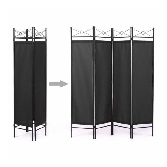 4-Panel Steel Room Divider Screen Privacy Screen Fabric Folding Partition Black image {2}