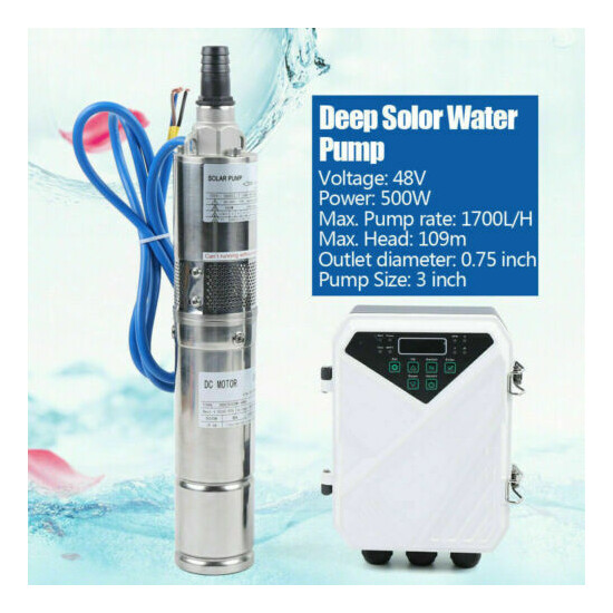 3" DC Solar Water Pump 48V 500W Submersible Deep Bore Well Pump w/ MPPT 1700L/H image {2}