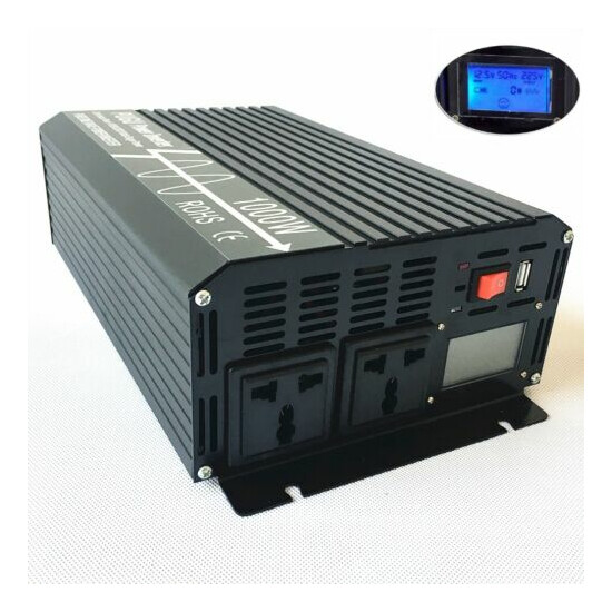 LCD Pure Sine Wave Power Inverter 1000W 12V/24V to 110V/220V with USB Off Grid image {1}