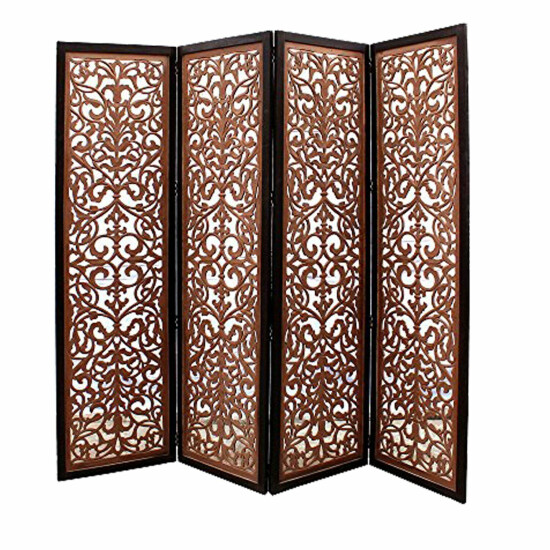 Indian Antique Furniture Handcraft Wooden Partition Screen Room Divider 4 Panels image {1}