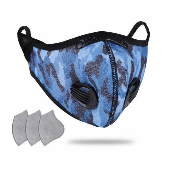 Sport Cycling Face Mask With Active Carbon Filters Breathing Valves Washable USA image {17}