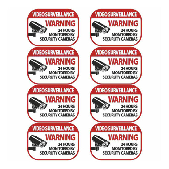 Video Surveillance Red Sign Vinyl Decal Self Adhesive Safety 8 Packs image {2}