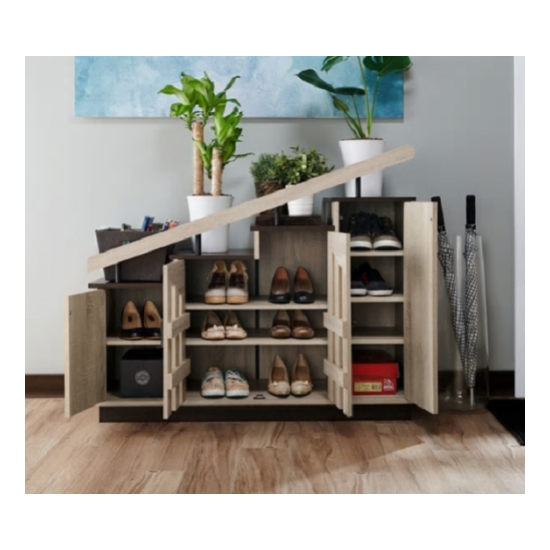 Furniture of America Rustic Storage Shoe Cabinet Natural Oak Finish Shelf Door  image {4}