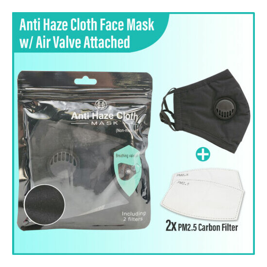 (3 PCS) Reusable Washable Cloth Face Mask w/ Air Valve 2x PM2.5 Filters (Choose) image {8}