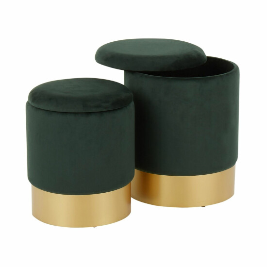 Marla Contemporary/Glam Nesting Ottoman Set in Gold Metal and Green Velvet image {3}