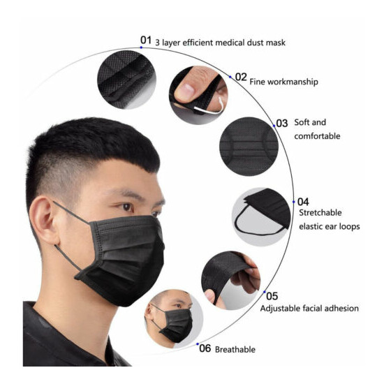 50 PCS BLACK Face Mask Mouth & Nose Protector Respirator Masks with Filter NEW image {5}