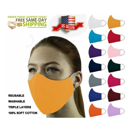 3 Face Masks Set In 3 sizes Triple Layers 100% Cotton Washable Reusable W/Pocket image {42}