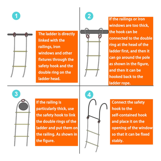 Escape Ladder Fire Emergency StoryRope Safety Anti-Slip Rungs Portable Hooks16FT image {3}