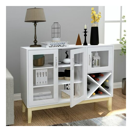 Sideboard Buffet Storage Cabinet w/Wine Racks and Storage Shelves White Modern image {1}
