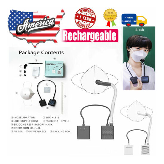 Wearable Electrical mask Purifying Respirator With Two Reusable Mask (99.9%) USA image {1}