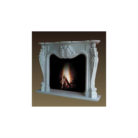 HAND CARVED CHERUB MARBLE FIREPLACE MANTEL TLH105 image {1}