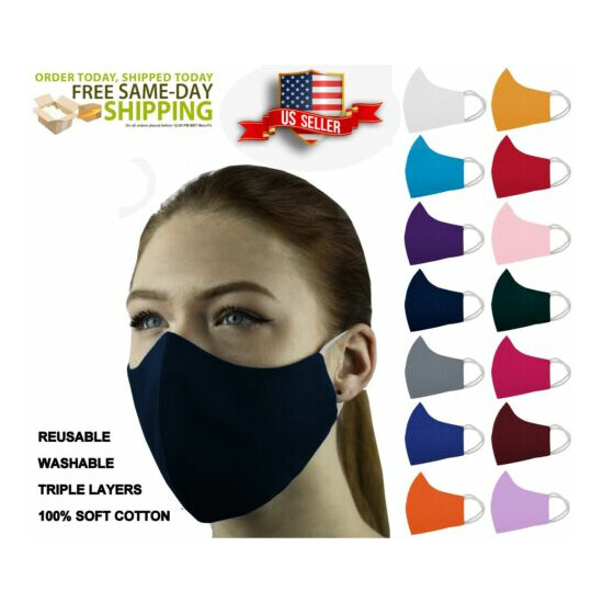 3 Face Masks Set In 3 sizes Triple Layers 100% Cotton Washable Reusable W/Pocket image {24}
