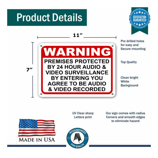 Warning Premises under 24 Hr Audio Video Surveillance home security cctv Signs  image {2}
