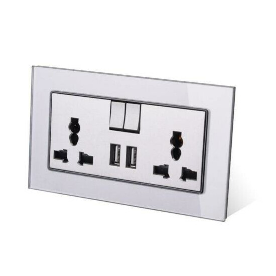 Switched Socket 2 USB Output 2.1A Crystal Glass Panel 13A Universal Wall Outlet image {1}