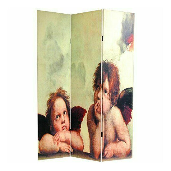 6' Double Sided Creation of Adam / Cherubs Canvas 3-Panel Room Divider $129 image {2}