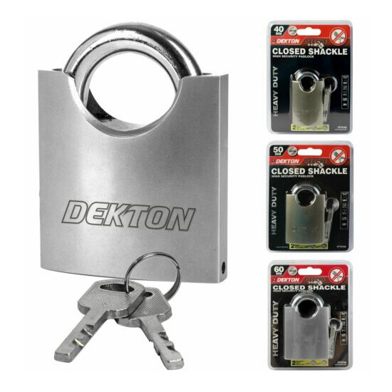Dekton Security Padlock Steel Closed Shackle 2 Keys 40mm 50mm Or 60mm Satin Lock image {1}
