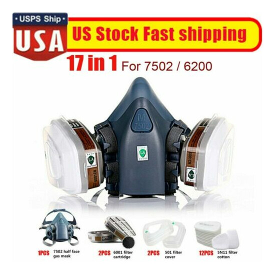 7/17 in 1 Half Face Gas Mask Respirator For 7502 Facepiece Spraying Painting image {15}