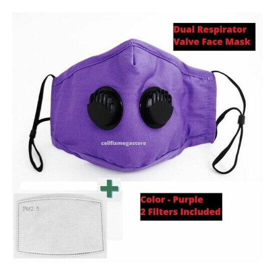 Cotton Reusable/Washable DUAL Respirator Valves ANTI-FOG Face Mask PM2.5 Filters image {21}