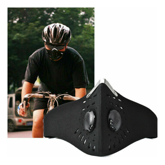 2PCS Sport Cycling Face Mask With Active Carbon Filter Breathing Valves Washable image {2}
