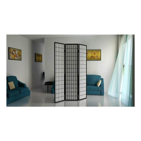 ORIENTAL FURNITURE 6 ft. Tall Window Pane Shoji Screen 3 Panels-Black/Honey image {3}