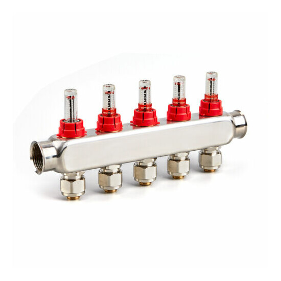 5-Branch 1/2"PEX Radiant Floor Heating Manifold Set Made Of Stainless Steel Home image {4}