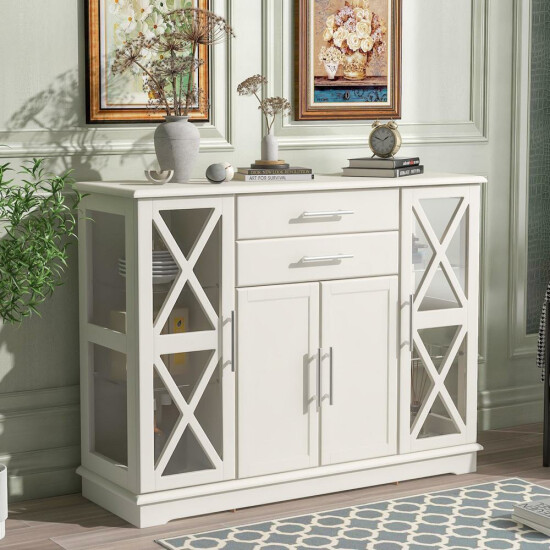 Stylish Functional Sideboard with Tempered Glass Large Storage Space Home Buffet image {1}