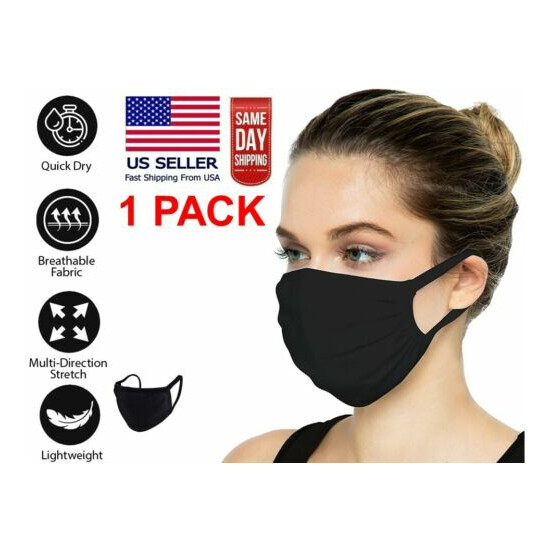 Poly-Cotton Double-Layer BLACK Face Mask Soft Reusable Washable Unisex Adult image {6}