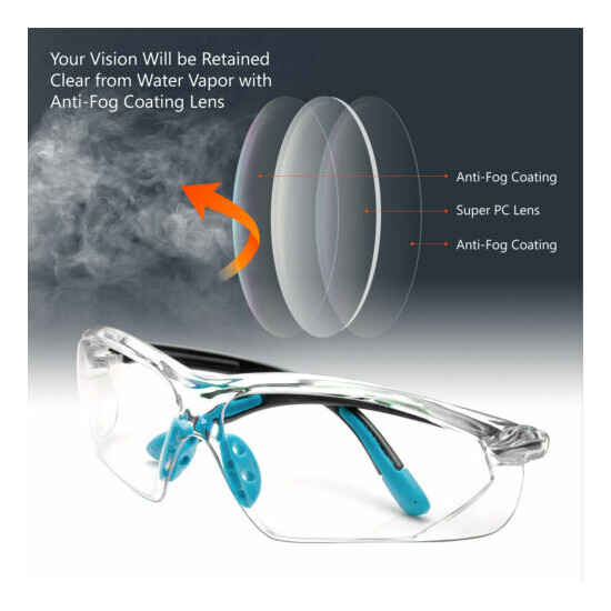 SAFEYEAR Safety Glasses Clear Lens Anti Fog Scratch Resistant UV Protection image {5}