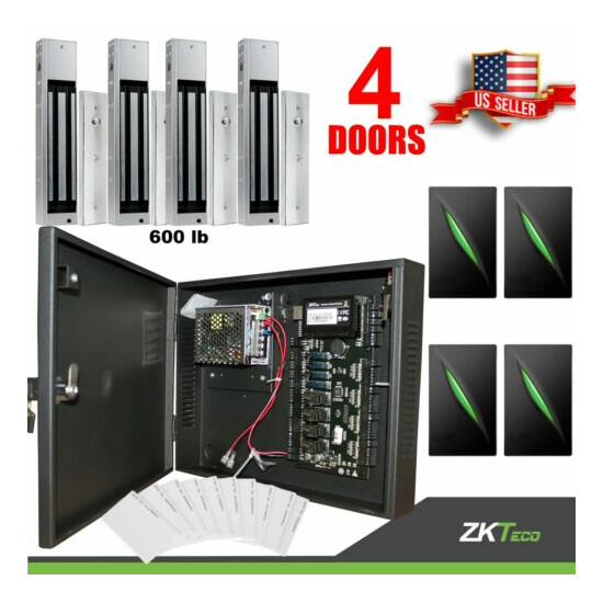 4 Doors ZK C3 400 Access Control Board Systems & 600lbs Magnetic Lock Power Box image {1}